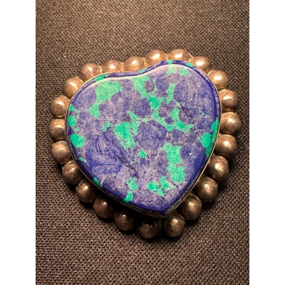 Vintage 925 Mexico Azurite Malachite Stone Pendant/Brooch